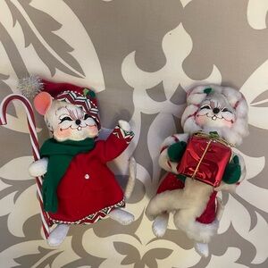 Annalee Pair of Vintage Holiday Cat Plush Ornaments in Red & White